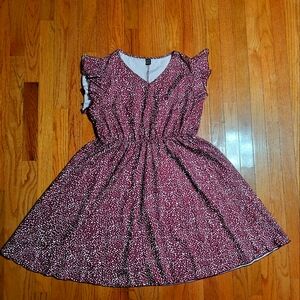 Shein skater dress with ruffled sleeves, v-neck, women's XL, burgundy/white